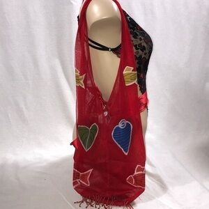 Zuliana Red Fish & Shells Mesh Beaded Beach bag Made In USA. New With Tags